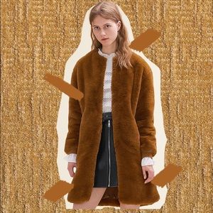 Maje Gamila faux fur coat size 36 leather trim